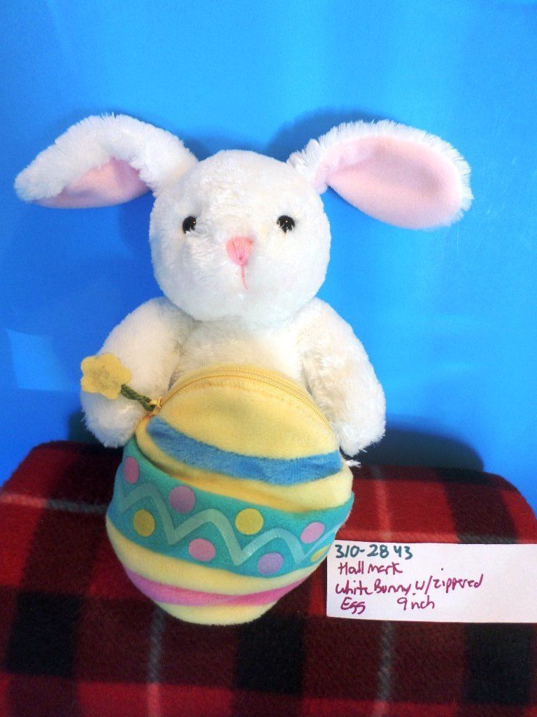 Hallmark White Bunny Rabbit with Zippered Egg Beanbag Plush