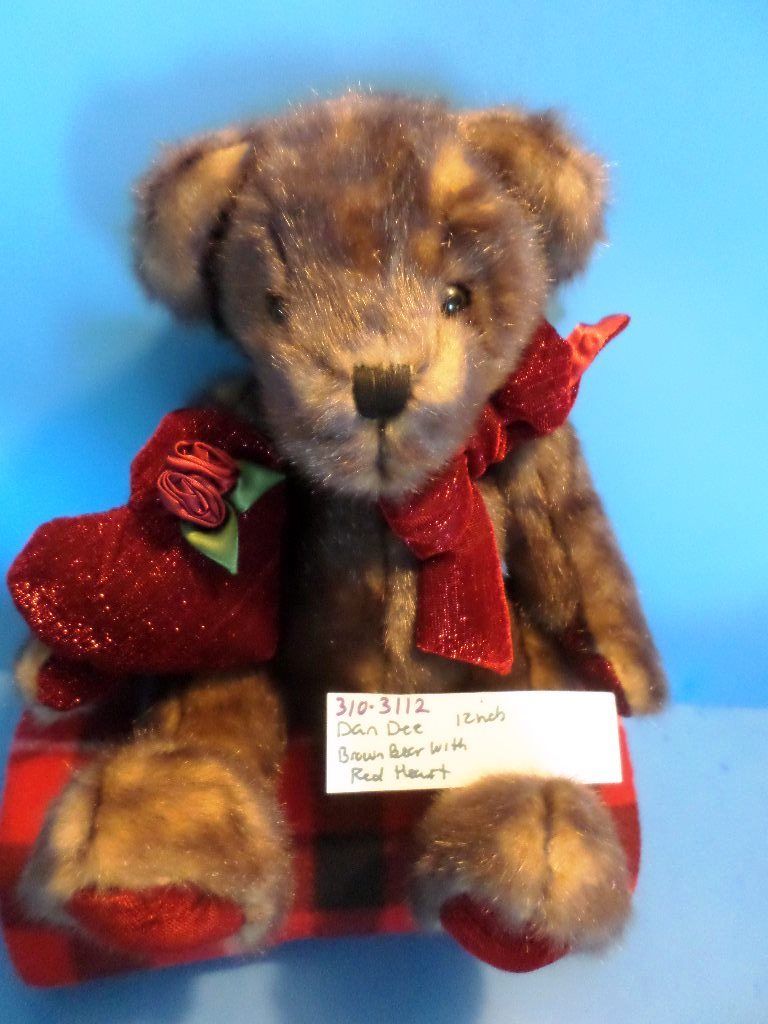 Dan Dee Brown Teddy Bear with Red Heart Pillow Plush