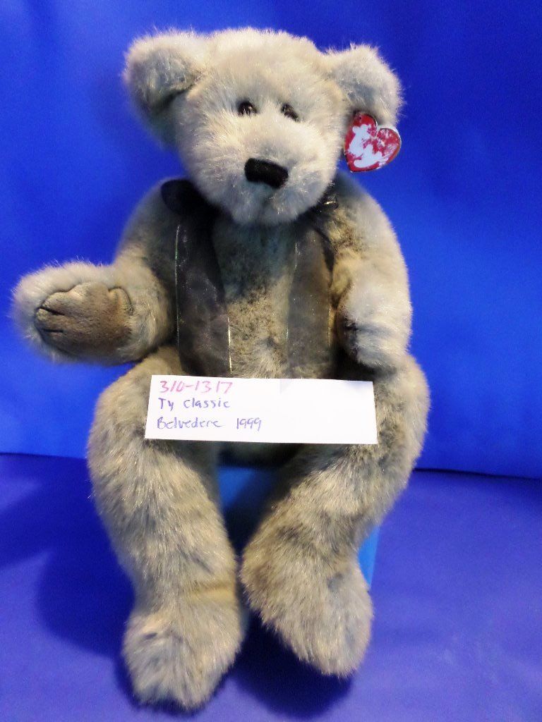 Ty Classic Belvedere the Grey Teddy Bear 1999 Beanbag Plush