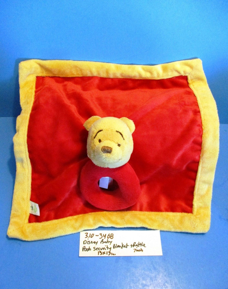 Disney Baby Pooh Red and Yellow Security Blanket With Rattle