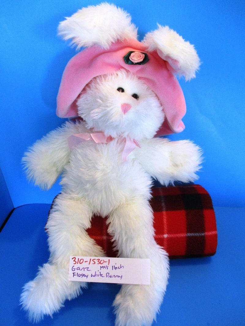 Ganz Flossy the White Bunny Rabbit with Pink Hat 1998 Beanbag Plush