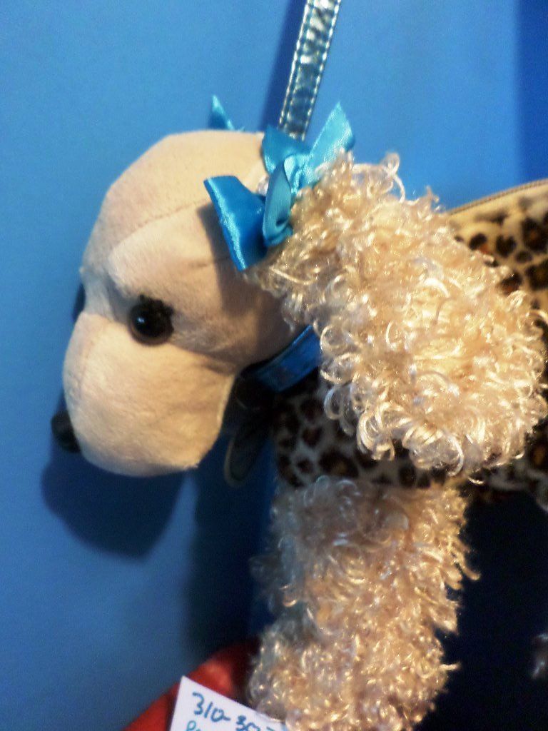 Poochie and Co. Cocker Spaniel Leopard Print Blue Bows Plush Bag Purse