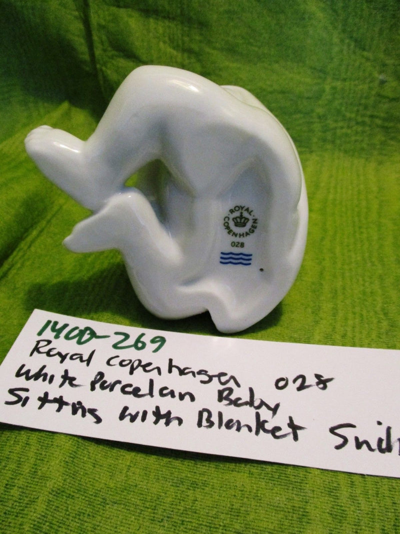 Royal Copenhagen White Porcelain Infant Baby Sitting with Blanket Figurine