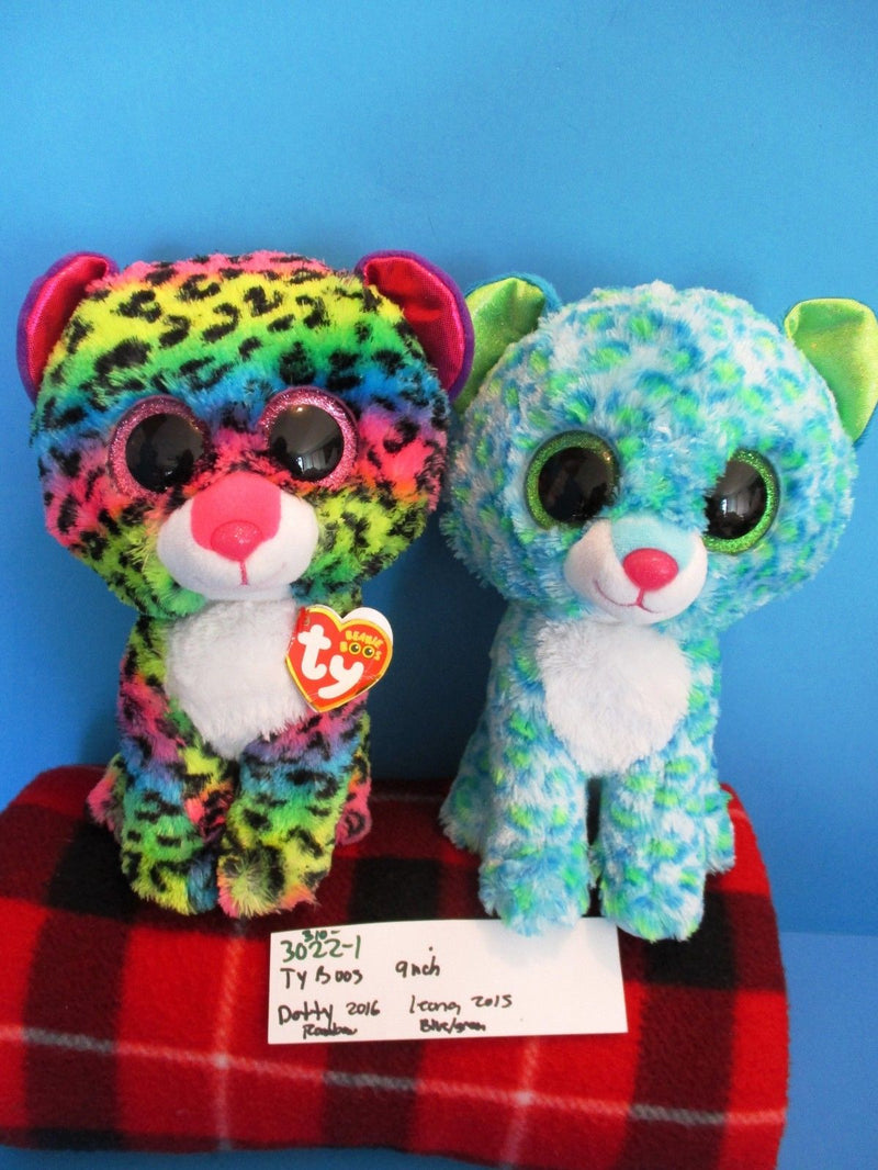 Ty Beanie Boos Dotty 2016 and Leona 2015 Leopard Beanbag Plushes