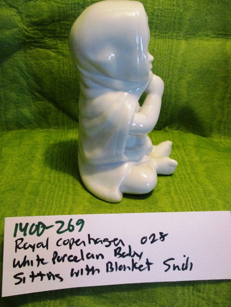 Royal Copenhagen White Porcelain Infant Baby Sitting with Blanket Figurine