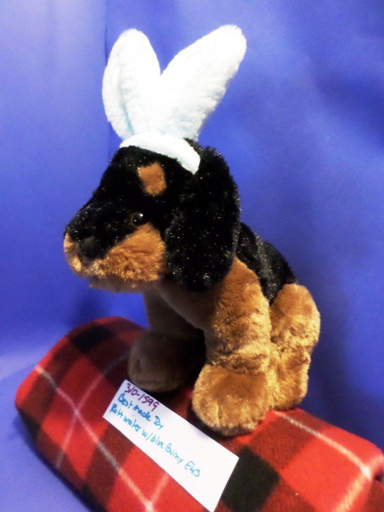 Best Made Toys Black Tan Rottweiler Puppy Dog with Blue Bunny Rabbit Ears Plush