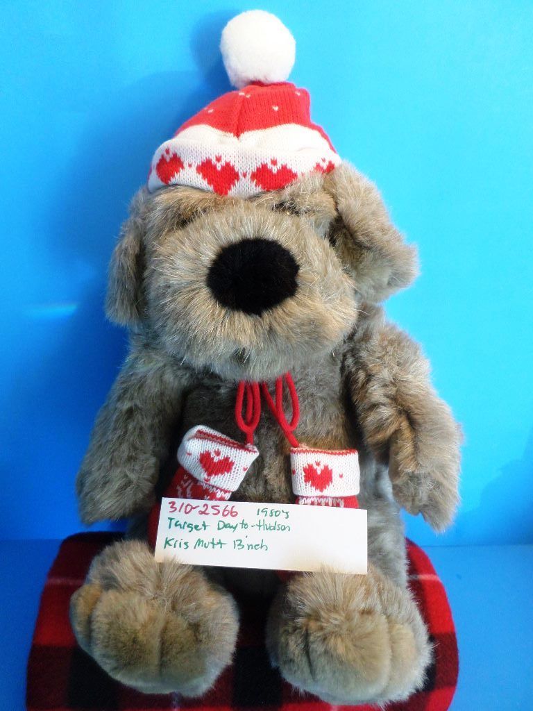 Dayton-Hudson Kris Mutt Brown Dog 1987 Plush With Red Hat and Mittens