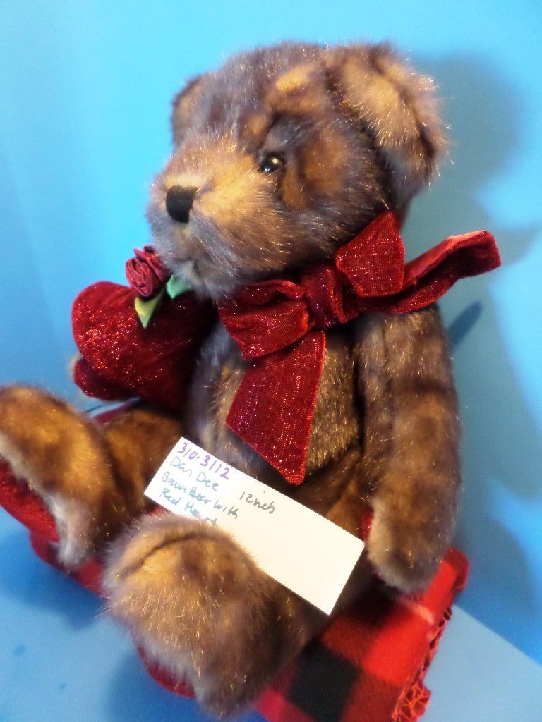 Dan Dee Brown Teddy Bear with Red Heart Pillow Plush