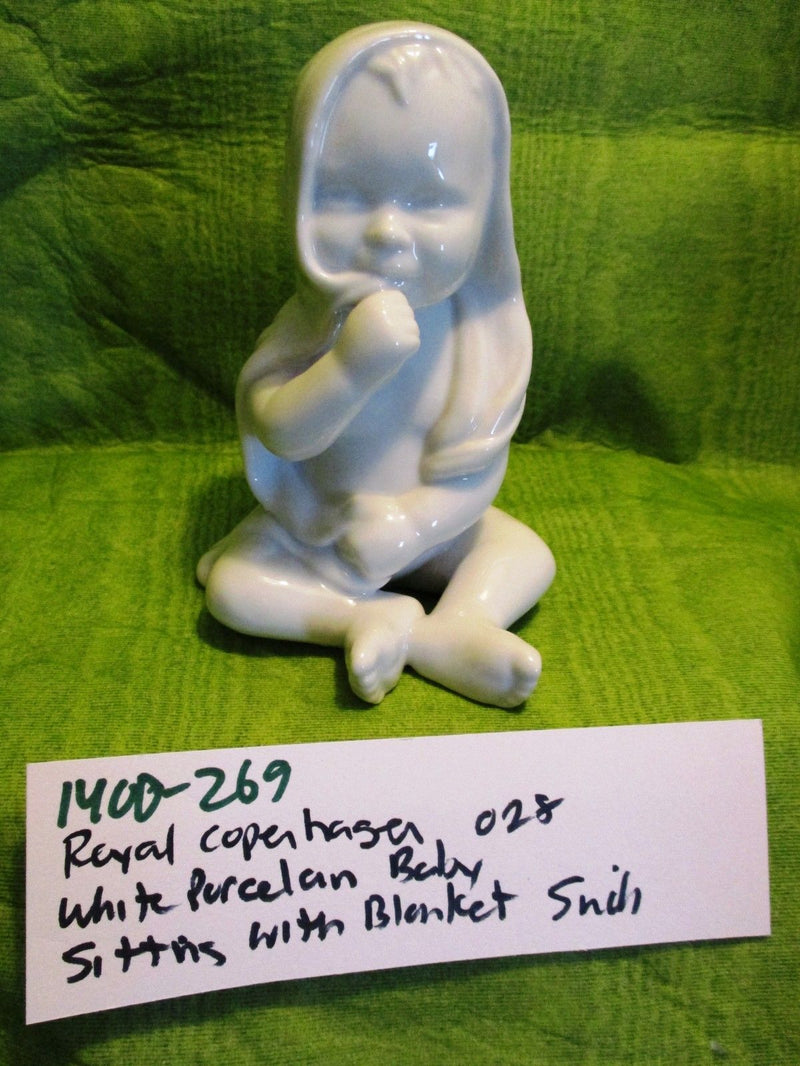 Royal Copenhagen White Porcelain Infant Baby Sitting with Blanket Figurine