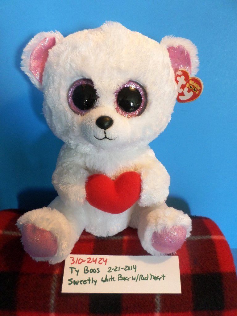 Ty Beanie Boos Sweetly White Bear With Red Heart 2014 Beanbag Plush