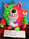 Ty Monstaz Spike Pink and Green Monster 2014 Beanbag Plush With No Sound